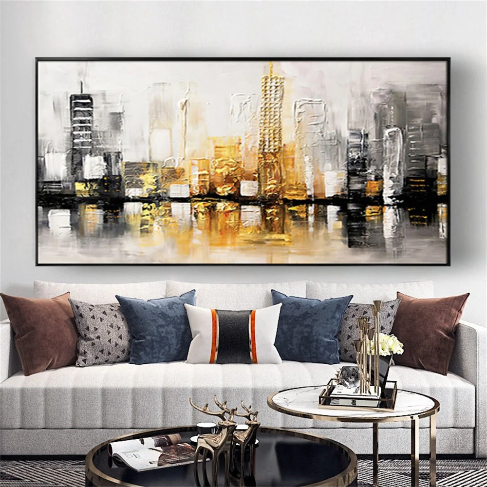 

hand painted oil painting on Canvas Night View of New York City Landscape Wall Art Pictures for Living Room Cuadros Home Decor