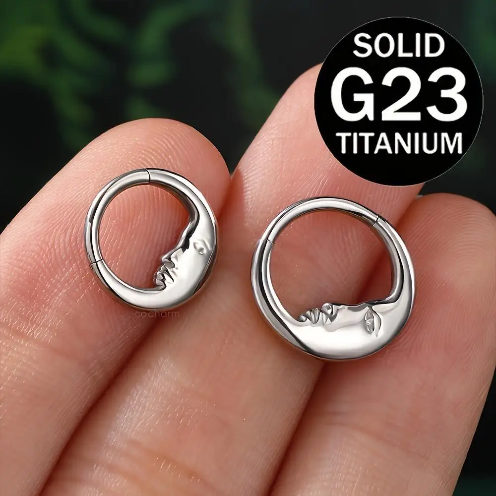 Pendientes y anillo para la nariz Daith de media luna de aleación de titanio G23 - Estilo bohemio vintage de 16G, perfecto para atuendos casuales o regalos