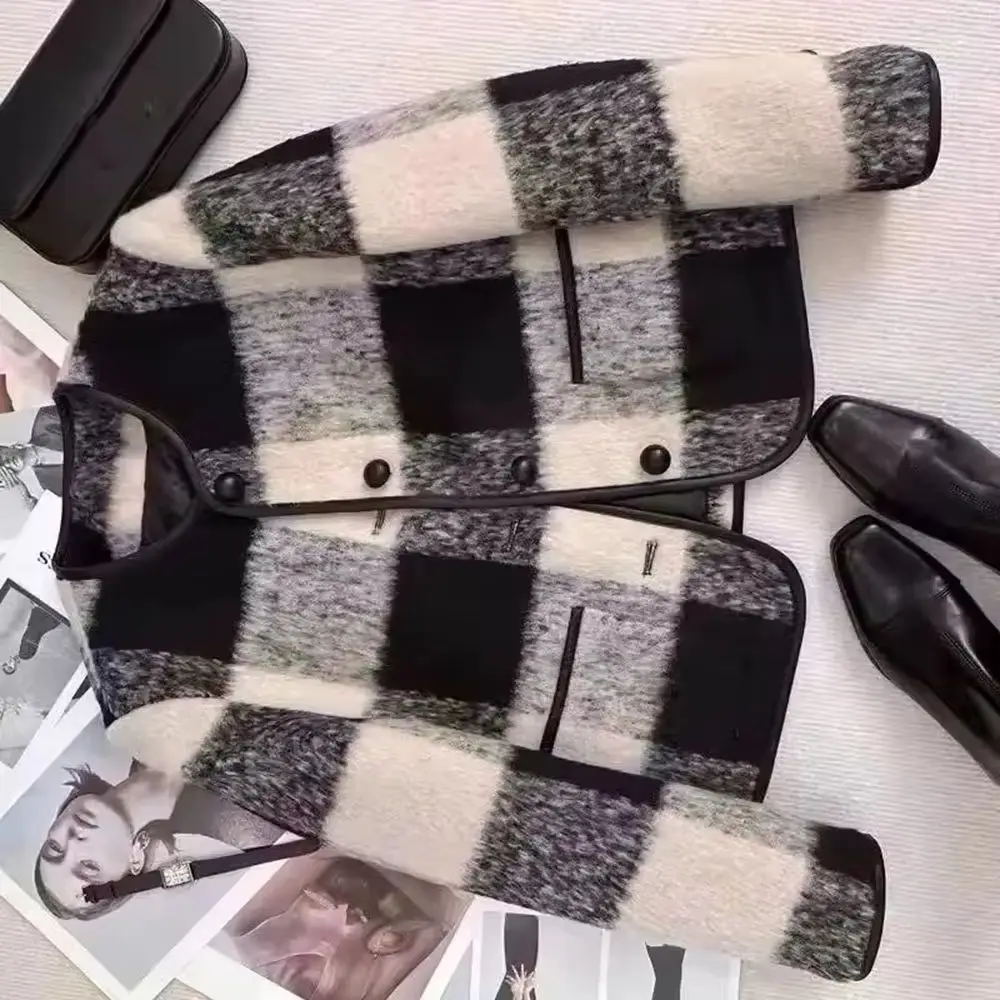 

Новая шерстяная куртка на осень-зиму: модное короткое пальто в клетку для женщин, высококачественная повседневная универсальная верхняя одежда с элегантным характером