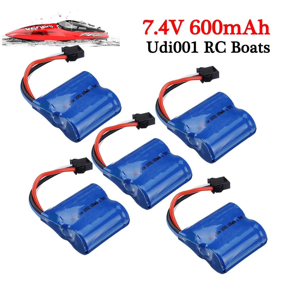 UDI001 7.4V 600mAh (3.7V*2) Lipo Battery SM4P Plug for High Speed RC Boat Replace UDI001 UDI011 Li-ion 18350 600MAH 7.4v Battery