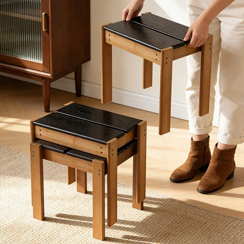 Solid wood American retro home solid wood small bench round stool coffee table stool low stool shoe changing stool small stool