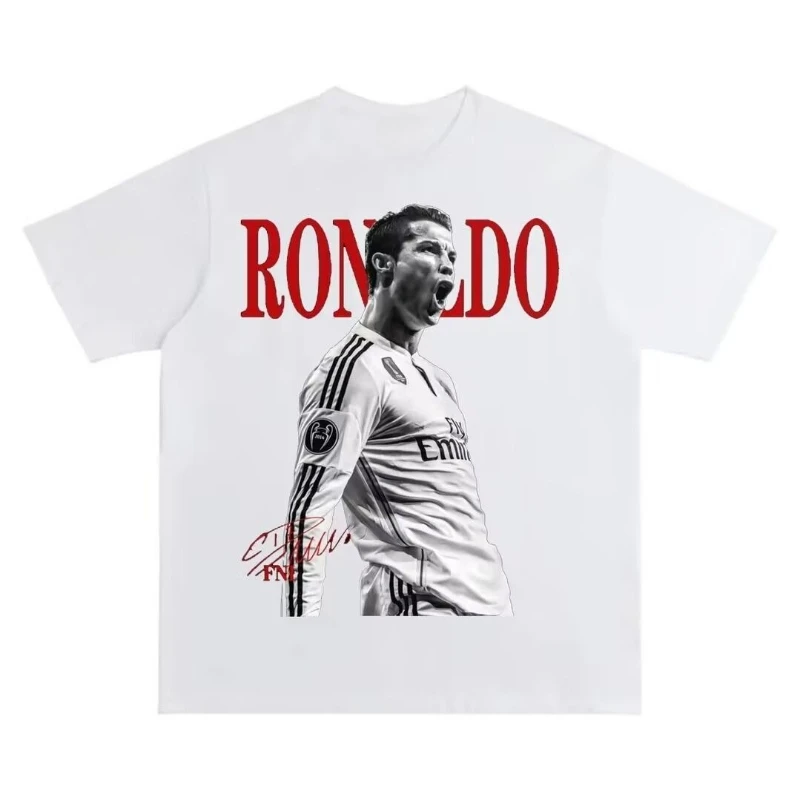

2025 New Summer C Luo Roar Retro Printed Round Neck Short-sleeved T-shirt Pure Cotton Loose Summer High Street T-shirt
