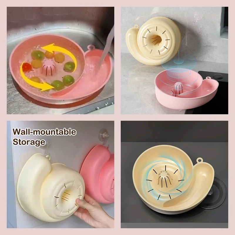 

【QTG331】Small Snail Automatic Drain Basket Hanging Dry And Wet Separation Fruit And Vegetable Filter Basket Sink Drain Rack