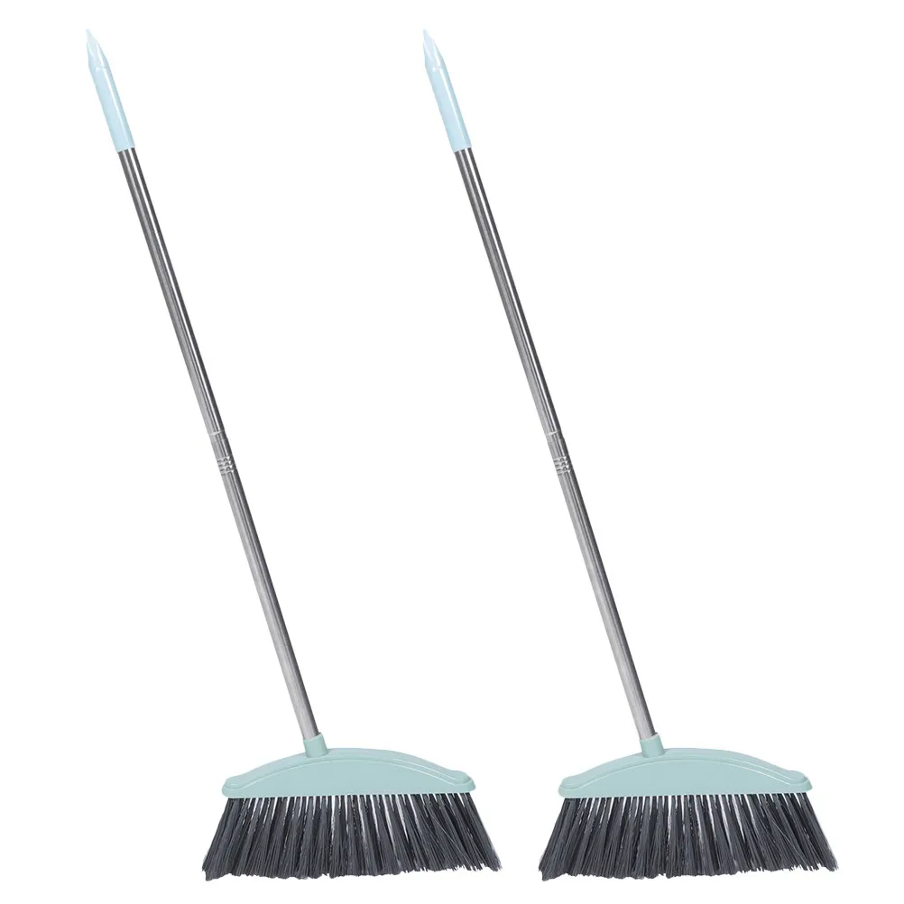 2Pcs Household Cleaning Broom Set with Metal Handle Stiff Bristles Wide Head for Easy Stoop Free Sweeping Indoor Outdoor Floors
