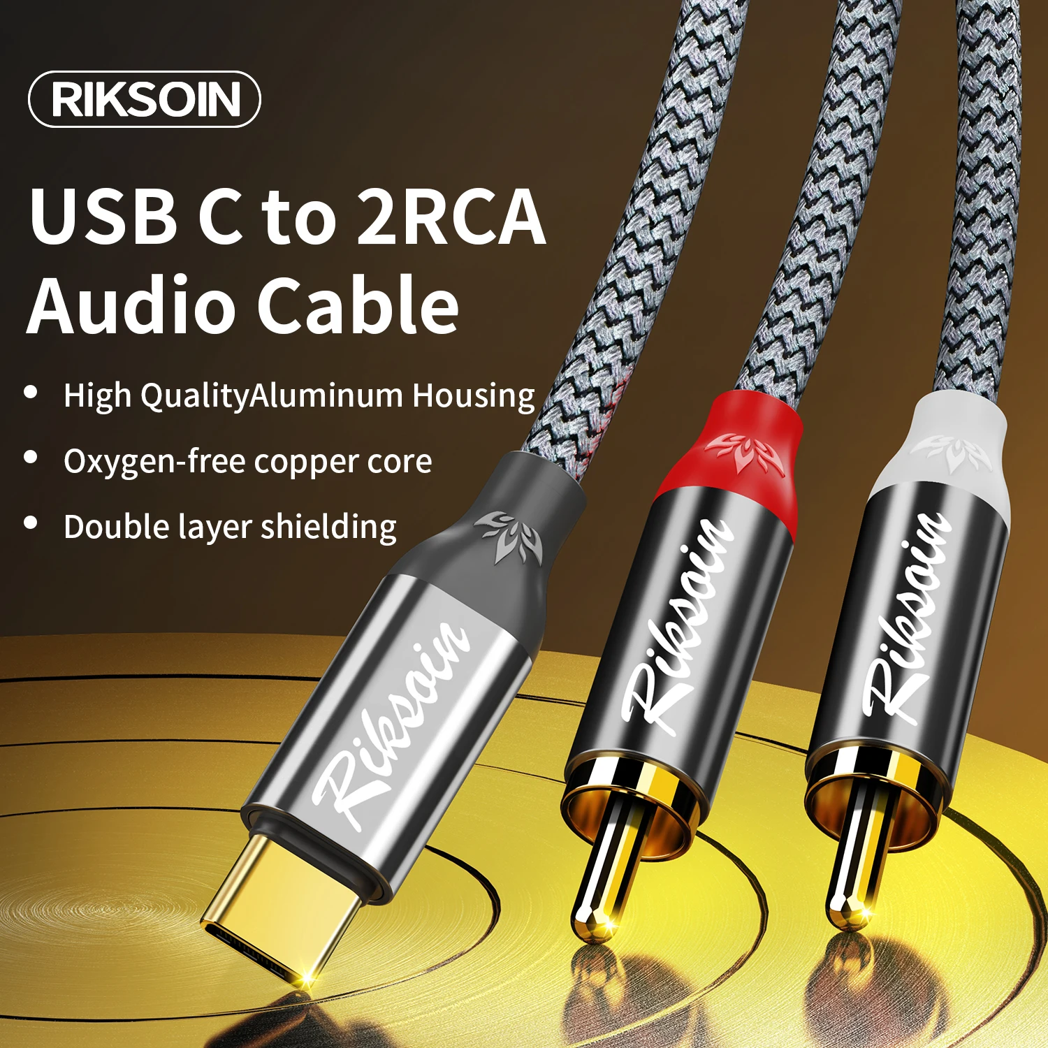 USB C to 2RCA Stereo Cable Y Splitter Adapter Audio Cable Hi-Fi Sound RCA Stereo Connector for Cell Phone MP3 Specker Laptop