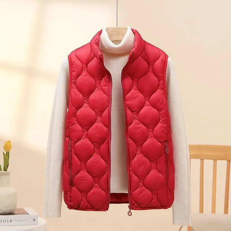 Wearing lightweight cotton vest for women, down cotton new vest, stand up collar, shoulder, autumn and winter short, warm