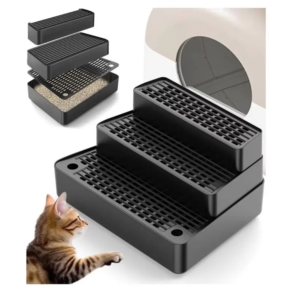 Washable Plastic 3 Steps Cat Litter Box Ramp Detachable Adjustable Cat Litter Stair Waterproof Leak-proof Cat Ramp Easy to Clean