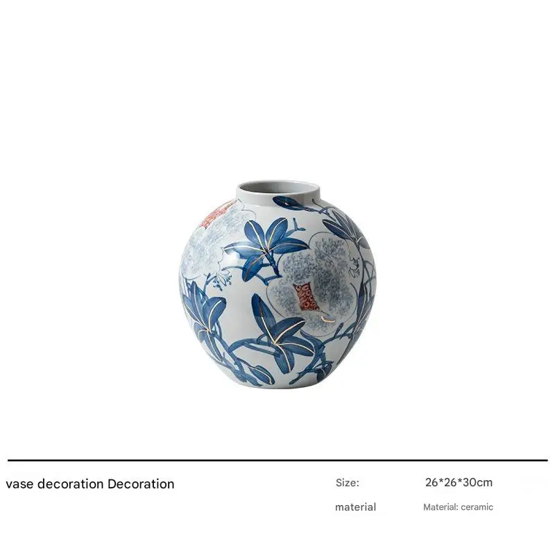 Craftsman Thirteen's Retro Blue White Porcelain Vase New Chinese Style 'Blossoming Wealth' Ceramic Entrance Decoration for Home