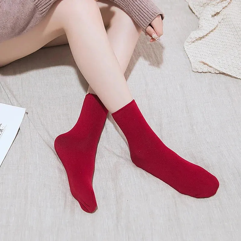 Female Winter Fleece Thick Warm Socks Soft Comfortable Solid Color Home Floor Thick Stocking Soft Boots Sleeping Socks