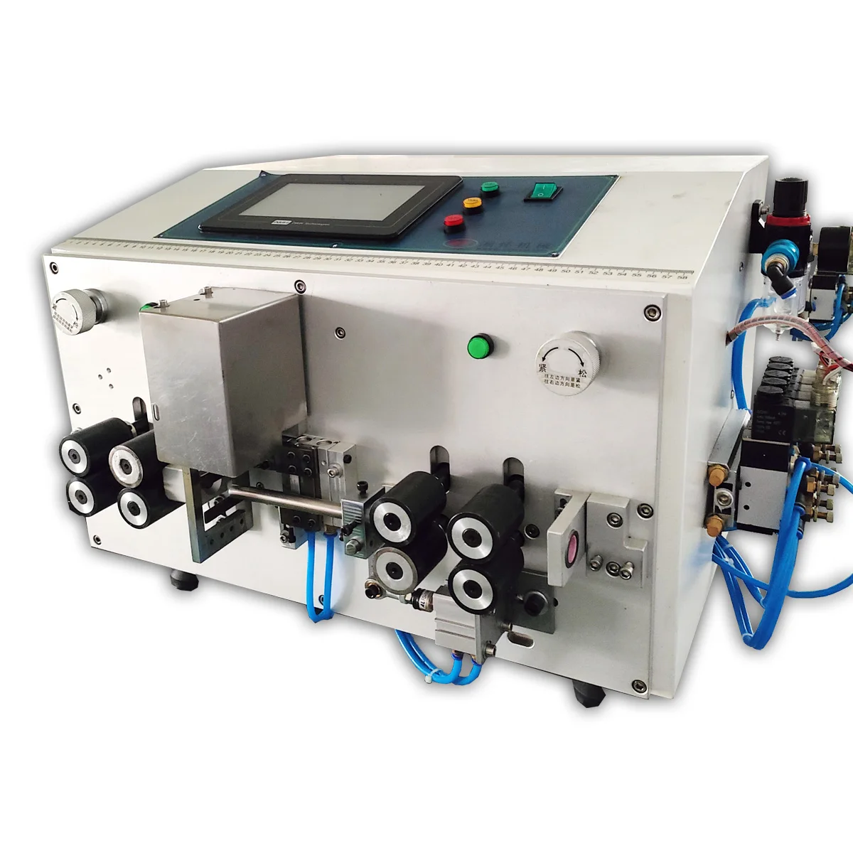 

Fully Automatic Big Cable Cutting Stripping Machine Large Diameter Wire Peeling 8 Wheels Twisting Puff-off 300mm Wire Stripper