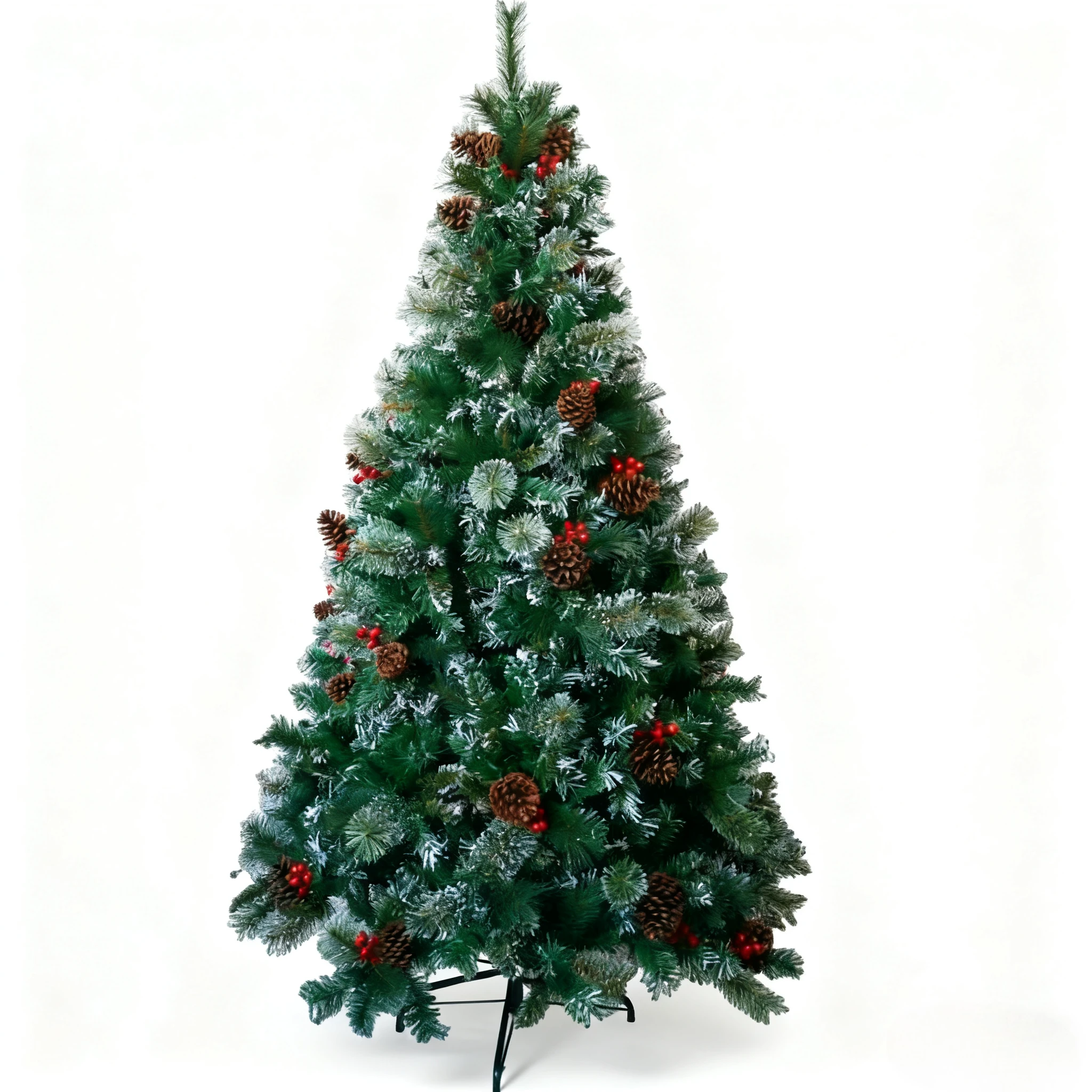 Pre-Lit Artificial Spruce Christmas Tree 180cm 6FT with Large Pinecones & Red Berries, LED Xmas Tree for Home Holiday Decor
