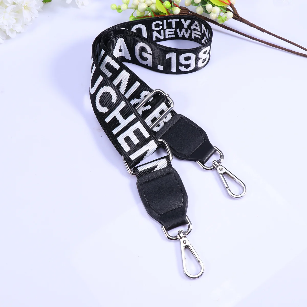 

Replacement Shoulder Bag Strap Black Silver 1980 Printed Wide Purse Strap Universal Fit for Messenger Gym Travel Briefcase Bags