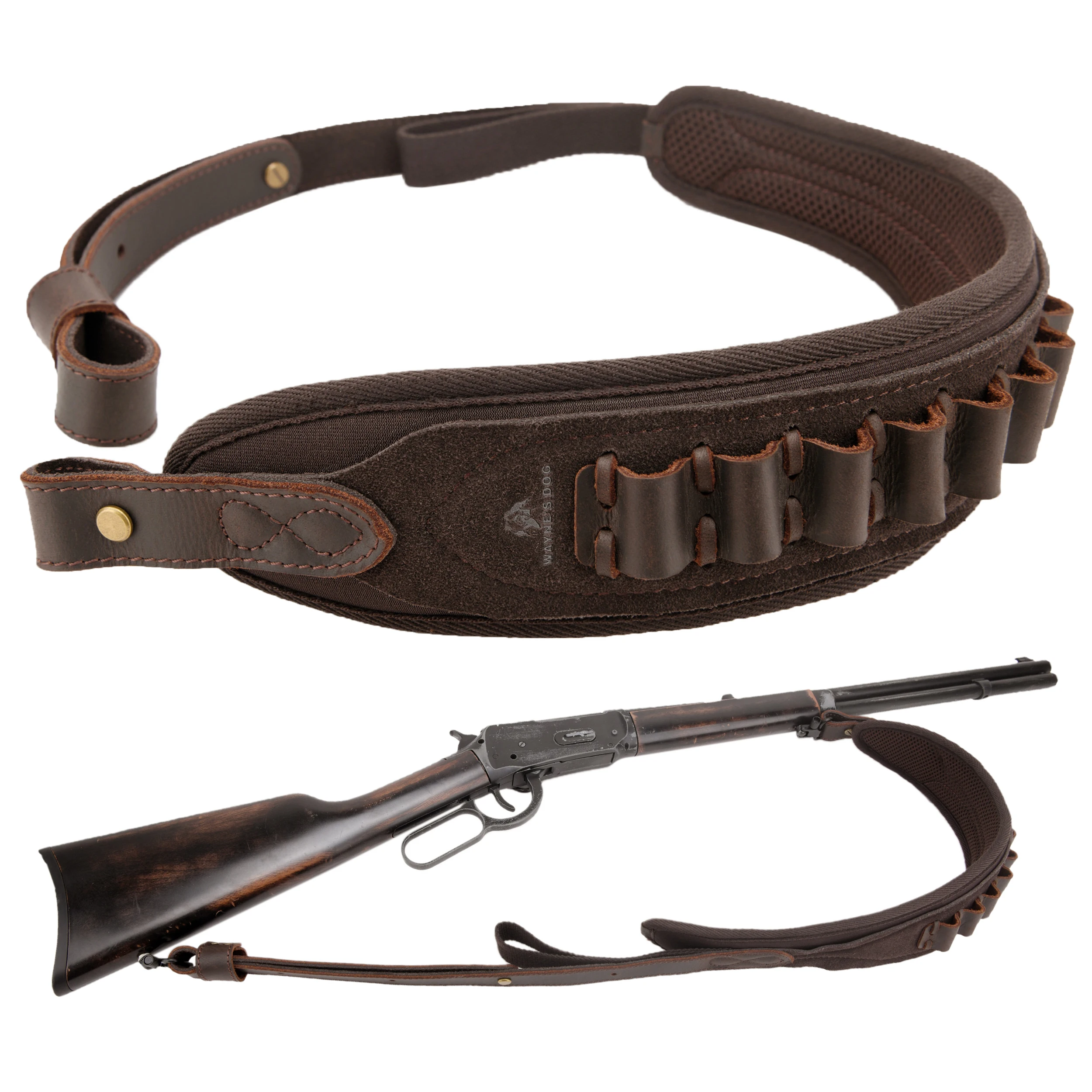 Leather Rifle Sling Shoulder Strap Thumb Hole Ammo Shell Holder Strap for .30/30 .357 .38 .45 .308 .30/06 .45-70 .22 12GA