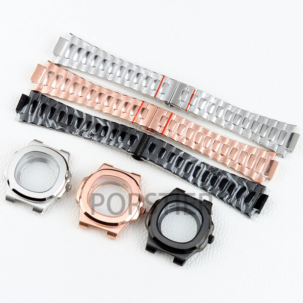 

40mm Gold/Black NH35 Watch Case Solid 316L Stainless Steel 25mm Width Bracelet for Nautilus NH35 NH36 NH38 Movement 29.8mm Dial