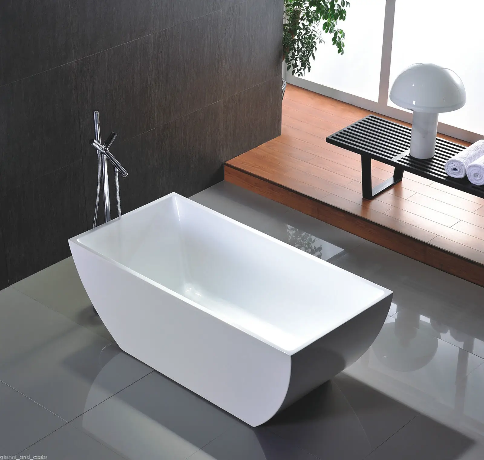 White Acrylic Freestanding Soaking Bathtub with Drainer Luxury Square Shape for Indoor Bathroom Use - Image 3