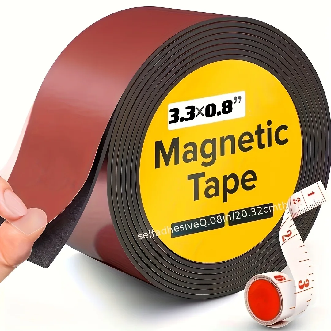 Magnetic double-sided tape, cut-to-size, high-adhesion roll (3.3 ft x 1.57 in)—ideal for art projects, kitchens, and whiteboards, as well as organizing and storing items on the refrigerator.