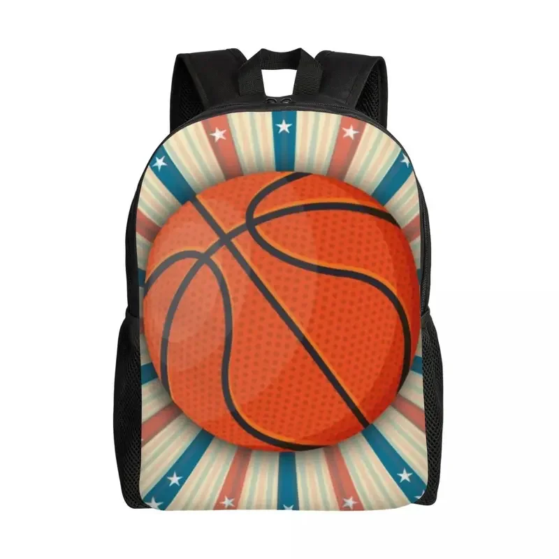 Basketball Stars On Stripes Graphic Backpack for Boys Girls B-Ball Lover School College Travel Bags Bookbag Fits 15 Inch Laptop