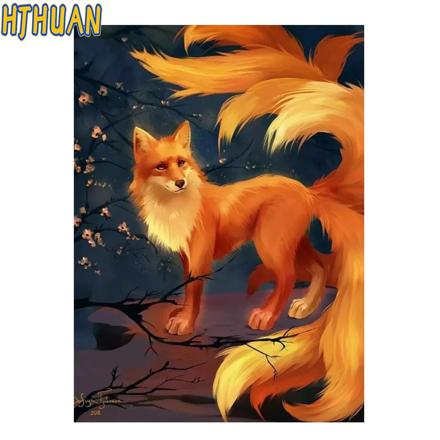 

Hot Sale Diamond Painting Fantasy Cartoon animal nine tailed fox Cross Stitch Full Square Round Drill Embroidery Kit Home Decor