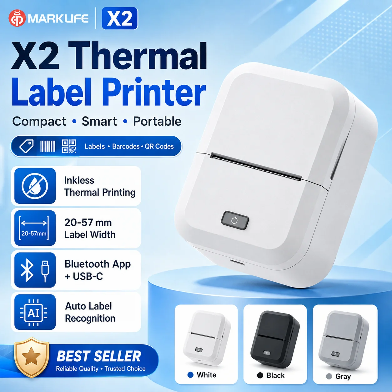 Inkless printerX2Bluetooth thermal barcode printer, universal for mobile phones and computers, specifically for cross-border use