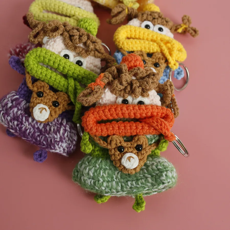 

Handmaking Crochet Keychains Funny Sausage Mouth Monster Doll Keychains Women Knitting Cute Keys Storage Bag Keyrings Wholesale