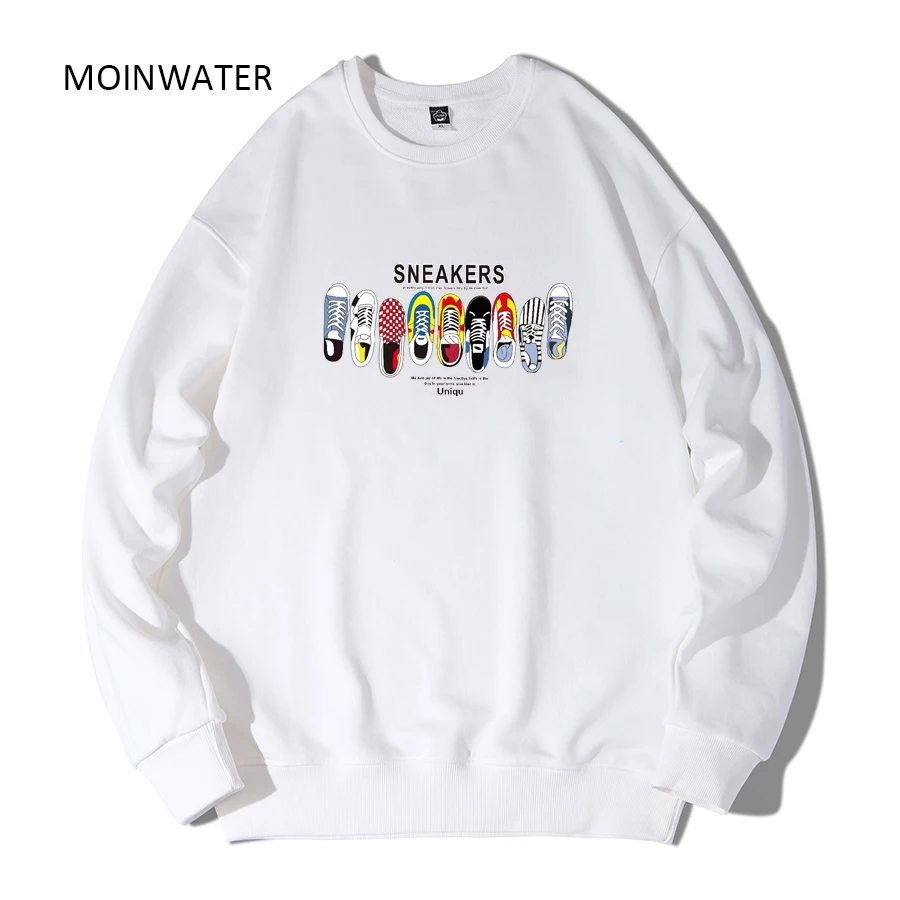 

MOINWATER Women New 100% Cotton Terry Sweatshirts Female Fashion White Oversized Hoodies Lady Spring Autumn Printed Tops MH2211