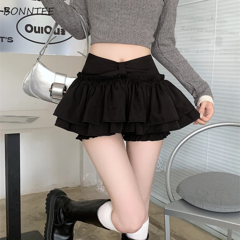 Women Mini Skirts Summer Hotsweet Ruffles Design Solid Daily Fashion High Waist Faldas Age-reducing Girls All-match Streetwear