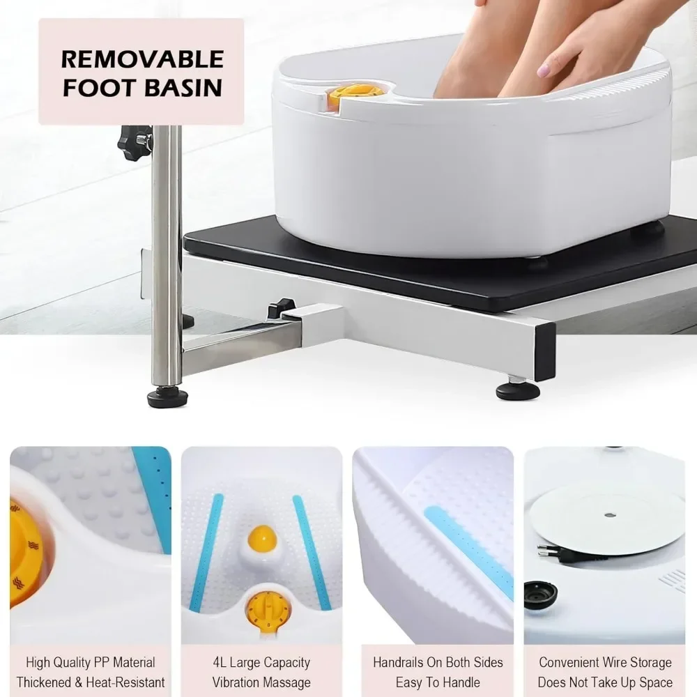 Silla de estación de pedicura con reposapiés y lavabo para pies, silla de pedicura reclinable giratoria 360 con altura y reposacabezas ajustables hidráulicos