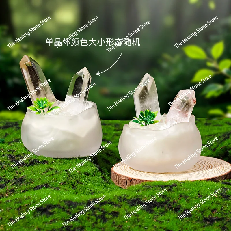 مجموعة كريستال بيضاء طبيعية بوعاء سيترين كريستال واحد منظر طبيعي صغير زخرفة سطح المكتب المنزلي #4