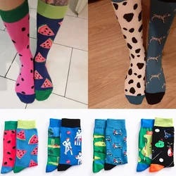 2025 New Style Pure Cotton Personality Trend Men's Cotton Socks Trend Left and Right Foot Socks Cartoon Abstract Couple Socks