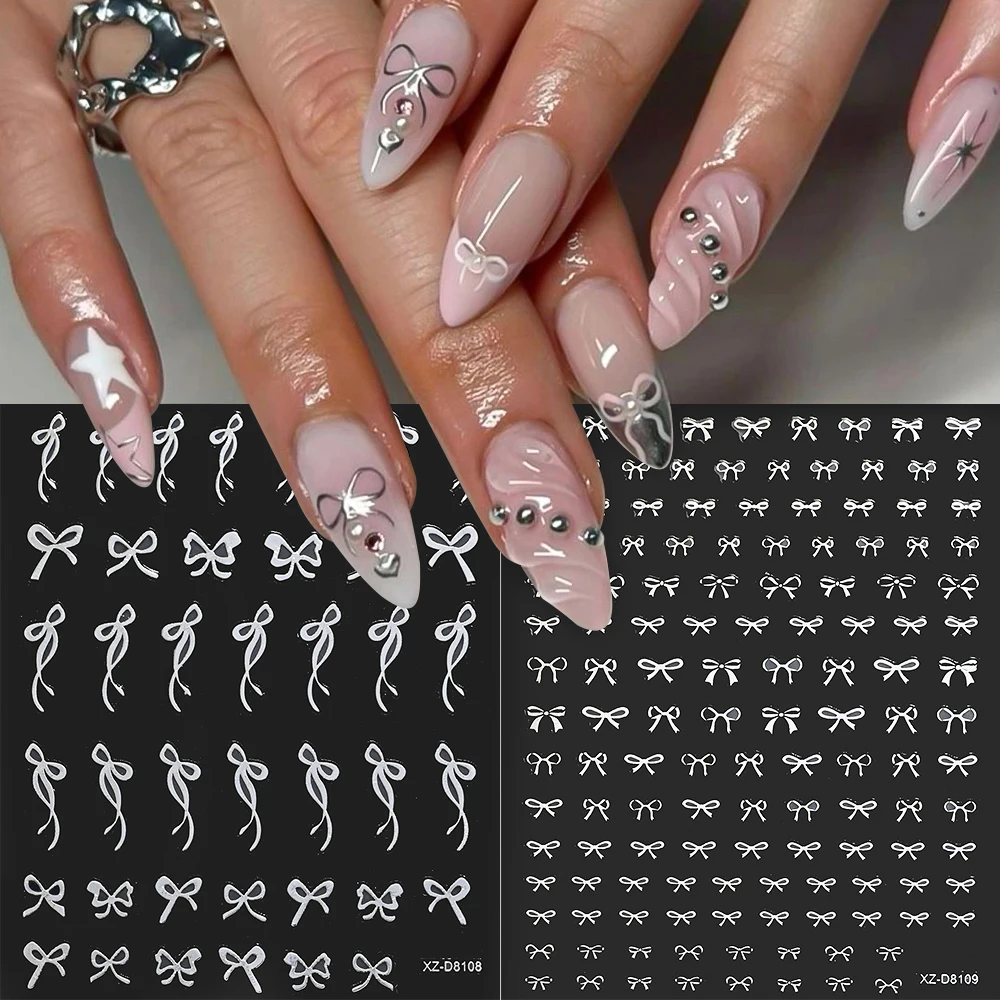 12 pz 3D Argento Metallico Nail Art Sticker Stella/Luna/Fiore/Geometria/Line Design Decalcomanie per unghie Pentagramma Farfalla Decorazione per unghie *
