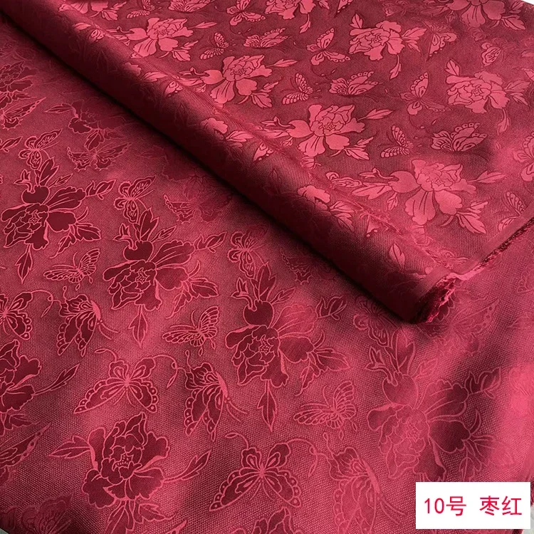 Butterfly Love Jacquard Interwoven Hollow Floral Silk Fabric Mulberry Silk for Qipao, Hanfu, and Traditional Clothing