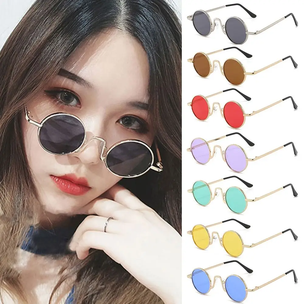 Small Round Sunglasses for Women & Men Circle Retro Shades Metal Hippie Sun Glasses UV400 Protection Punk Eyewear