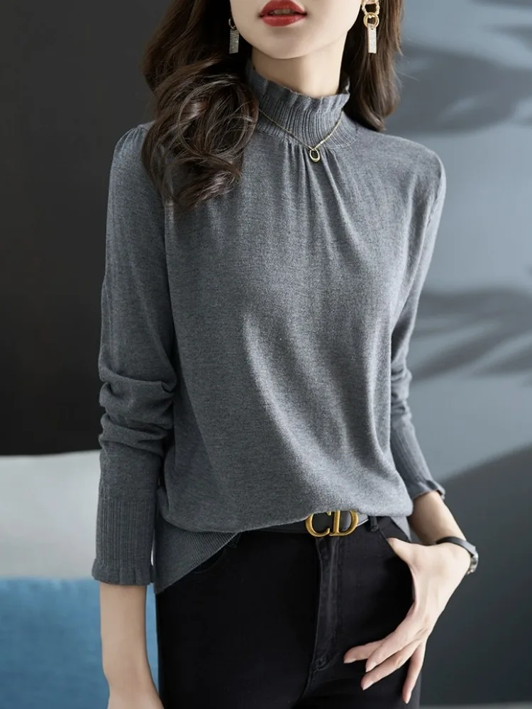 

Ele ey f-женский свитер с высоким воротником, внутренняя одежда, повседневный вязаный топ из мягкого полиэстера, осенне-зимний топ