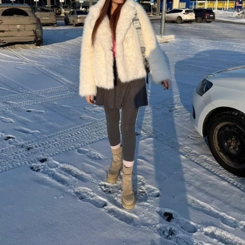 2025 Winter Faux Fox Fur Coat Fashion Lapel Faux Fur Women's Warm Coat