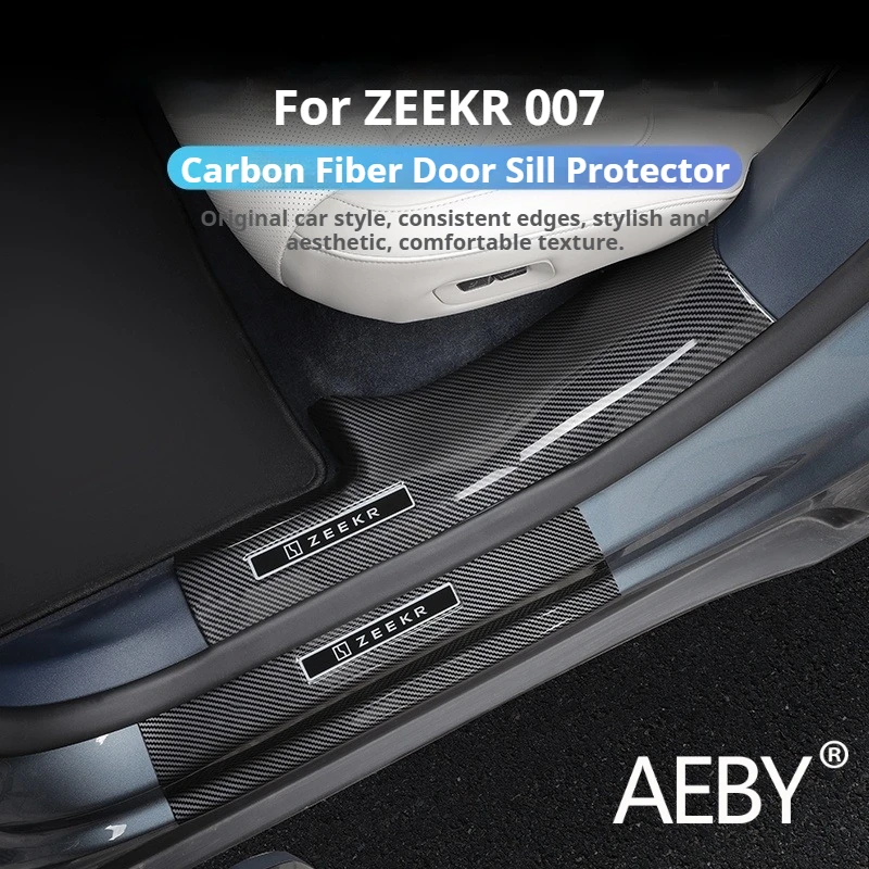 

AEBY For ZEEKR 007 2024 2025 Car Door Sill Guard Plate Threshold Bar Carbon Fiber Pattern Protection Strip Interior Accessories