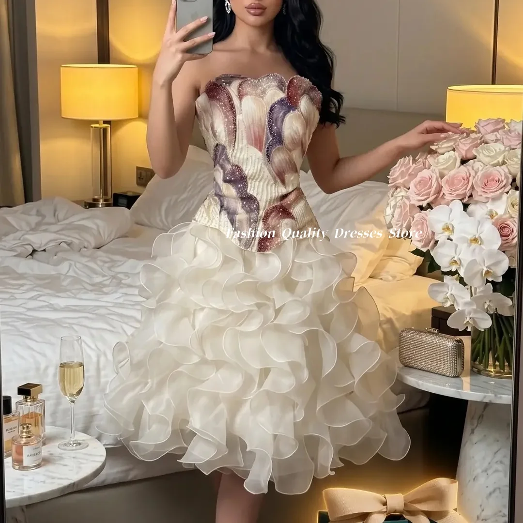 Evening Dress Colorful Rhinestone Corset Bodice Multi Layer Ruffle Short Dress Formal Gown For Prom Party Homecoming Customized