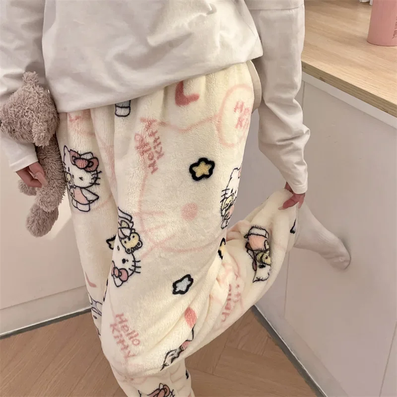 2026 Spring Sanrio Hello Kitty Women's Pajama Pants Anime Flannel Soft Casual Pants Cartoon Home Trousers Couple Gift view 4