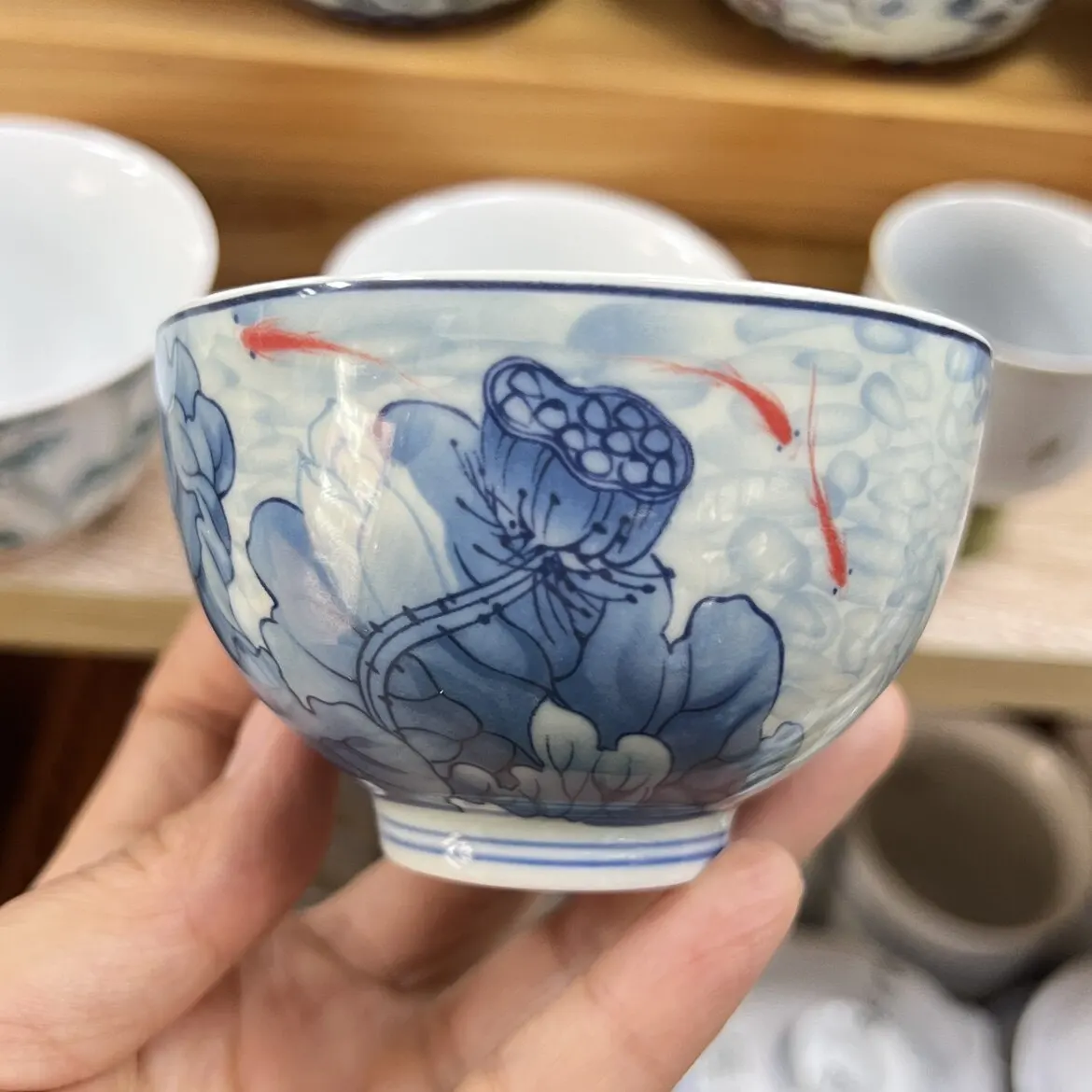 Jingdezhen Ceramic Cup Hearts Cup Goldfish Cup Single Cup Tea Appreciation Cup Retro Teaware Tea Cup