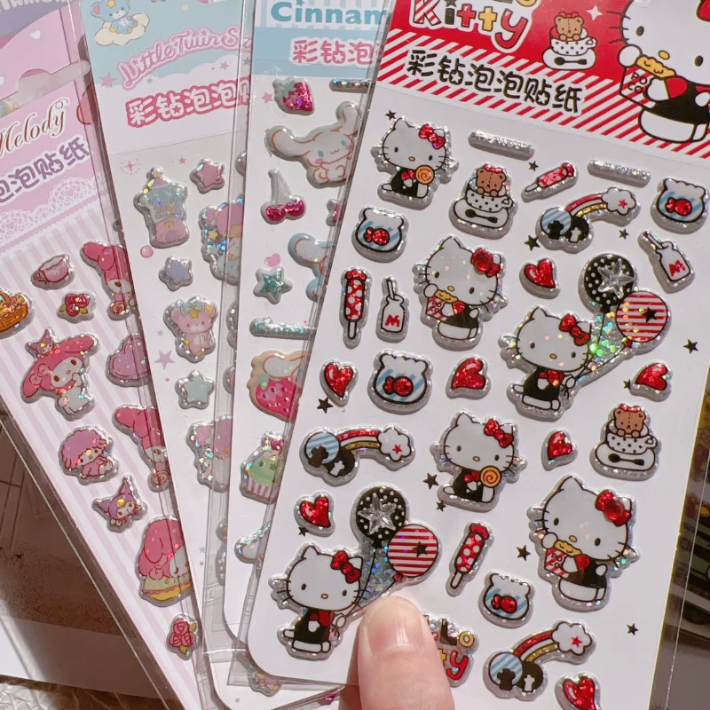 سانريو ليتل توينستارز اللون الماس ملصقات ثلاثية الأبعاد سينامورول مرحبا كيتي ملصقات الليزر سكيت الغيتار لتقوم بها بنفسك اللعب الزخرفية #6