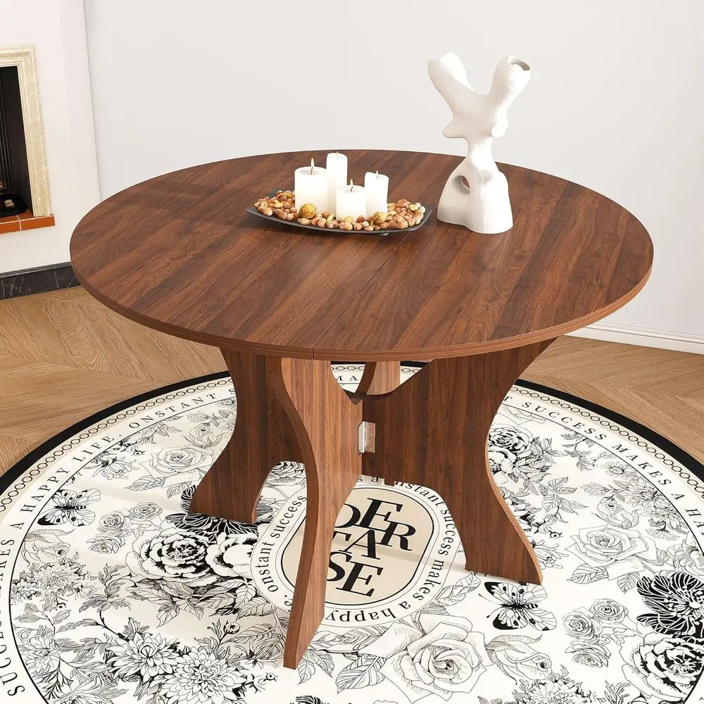 

43.31" olding Dining Table, 3-in-1 Round Drop Lea Table or 2–4 People, Space-Saving Small Aparent Kitchen Table, Engineered Wood