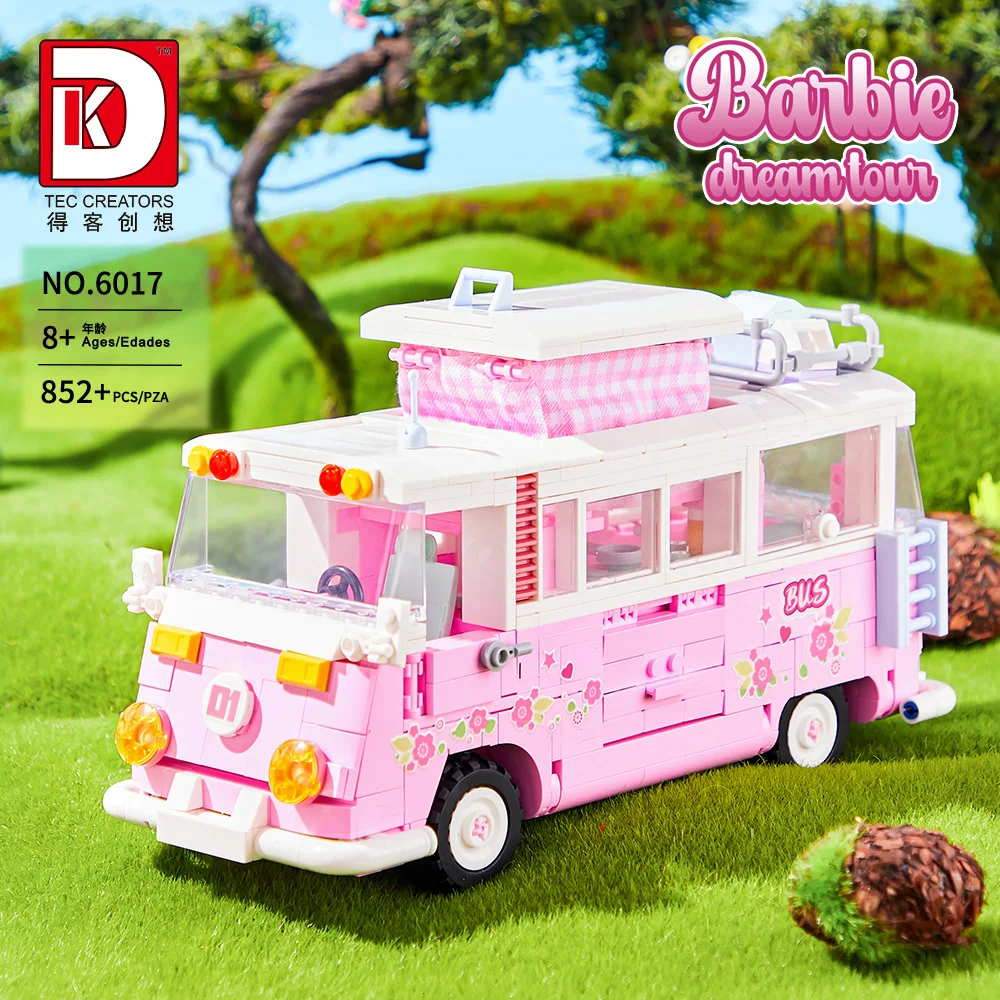 IN STOCK MOC Idea Pink Travel Bus Building Blocks Model Camper Van Bricks Assembling Toys for Children Birthday Gift Set