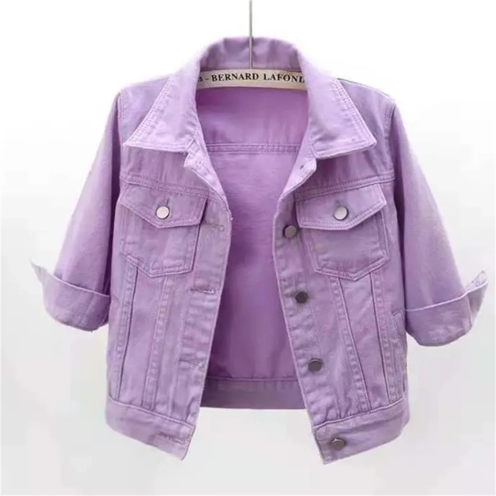 

2024 New Summer Women Denim Jacket Candy Color Casual Short Denim Coat Famale Jeans Jackets Outerwear Casaco Jaqueta Feminina