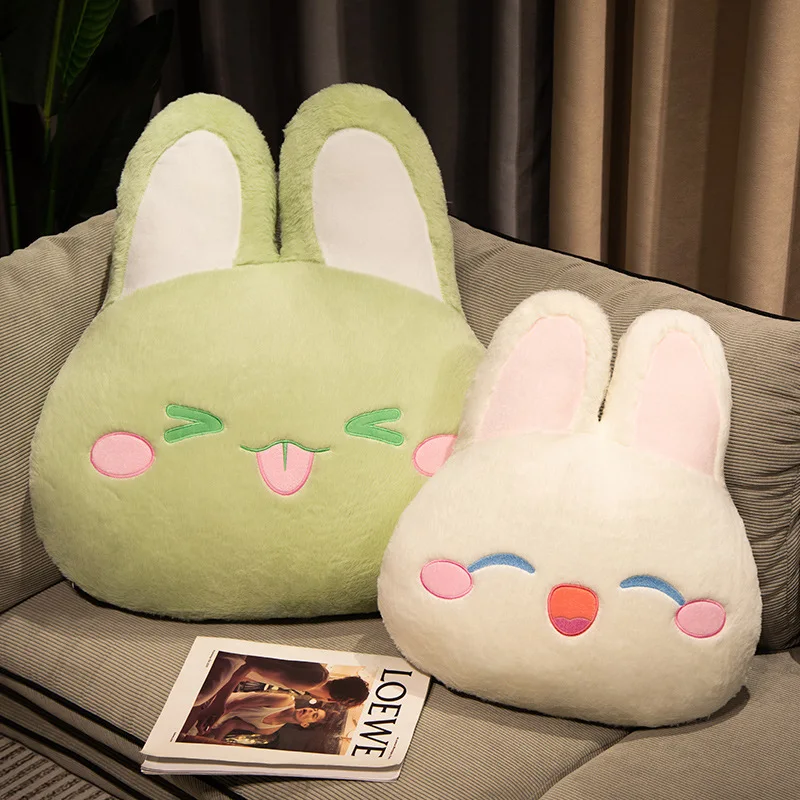 Washable Kawaii Rabbit Animal Plush Pillow Stuffed Emotion Grey Pink White Green Blue Cartoon Bunny Seat Cushion Decor Gift