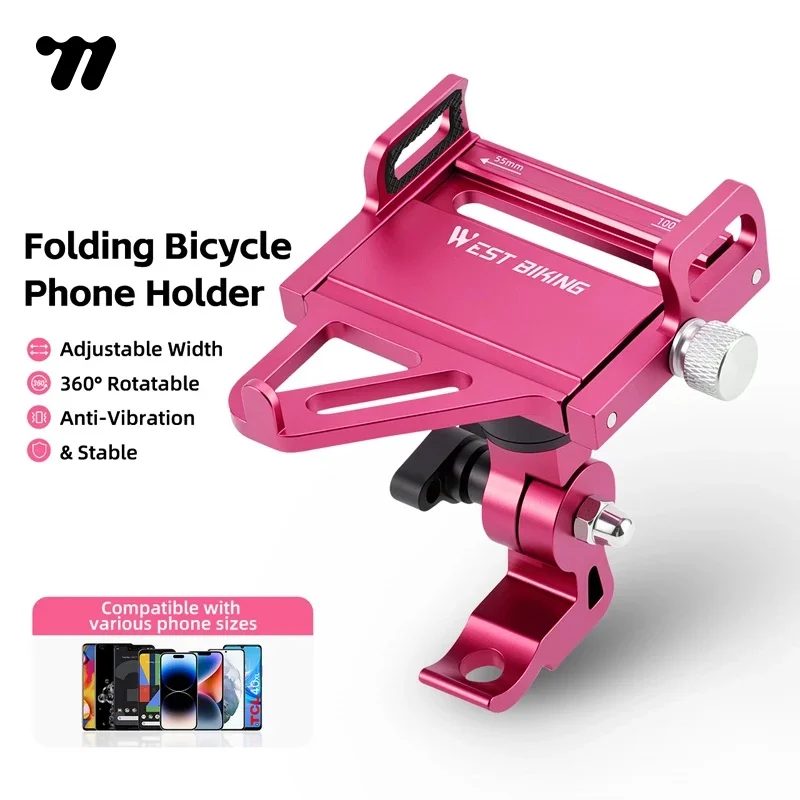 WEST BIKING Aluminum Alloy Folding Bike Phone Mount Tool Free 360° Rotation Double Lock Anti Slip Road MTB Bicycle Cycling Acces