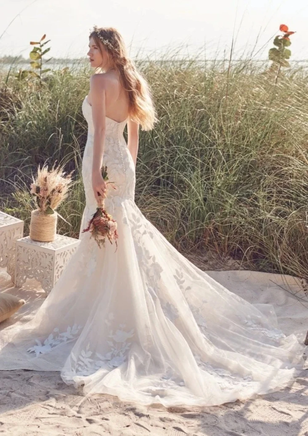 Zeemeermin tule bedekt met stickers strapless lieverd dauwdruppel rugzak heuptrein Sexy bruid trouwjurk romantische bruiloft