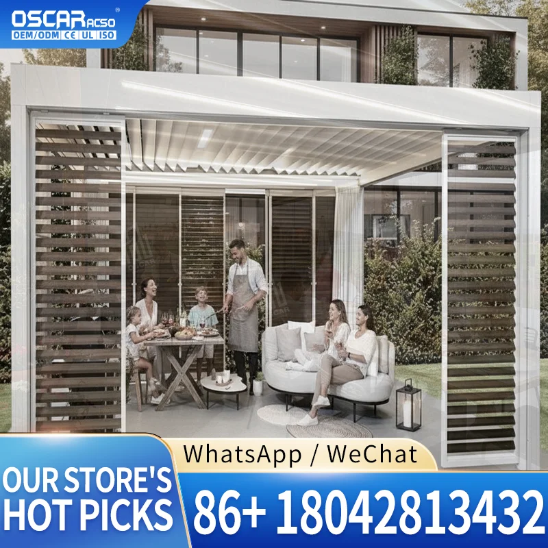 Hot Sale Aluminum Freestanding Louvre Shade for Garden Outdoor Patio with LED Lights pergola