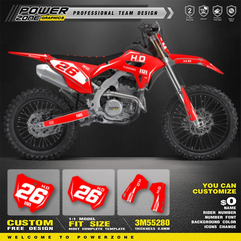 

PowerZone Full Graphics Background Decals Stickers Kit For HONDA 2022 2023 2024 CRF250RX 2021 2022 2023 2024 CRF450RX 006