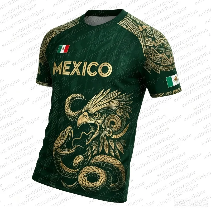 MOTO 2026 New Summer Mexico Soccer Jersey Men Black Gold Design with Aztec Eagle Snake Print and Mexican Flag for Football Fans