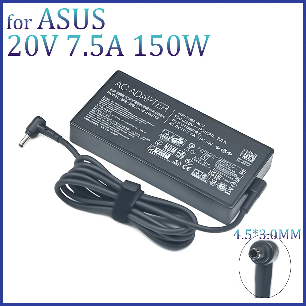 

A18-150P1A Laptop Charger 20V 7.5A 150W 4.5x3.0mm AC Adapter Power Supply For Asus X571 X751G X571LI X571LH VX60G T9750 UX535