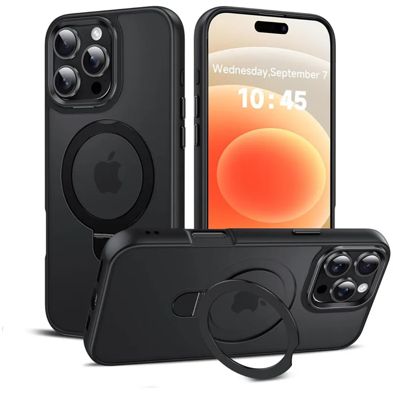 Metal Ring Stand Magnetic Case for IPhone Air 17 16 15 13 12 11 Pro Max 14 Plus 17Pro 16Plus Magsafe Matte Cover with Lens Flim